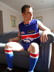 Aussie boy Brent Tyler strips of of his Footy Gear