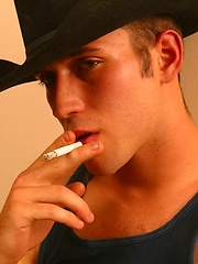 Cute twink in cowboy outfit who loves a nice smoke after sex