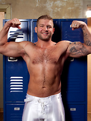 Straight rugby player gets tied up and edged in the locker room shower.
