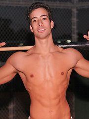 Hot baseball Samuel player strokes cock