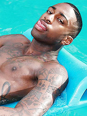 Pool plunge with Ebony muscle boy Rob