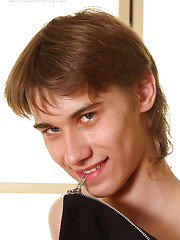 Brown-haired twink shows his cock