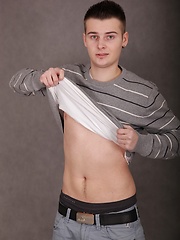 Cute boy Jace Bryant busts a nut over his stomach.