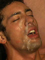 Hot stud gets fucked and cum on his face at a public bar.