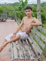 Columbian skinny twink Arty Alan shows his big uncut dick