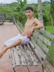 Columbian skinny twink Arty Alan shows his big uncut dick