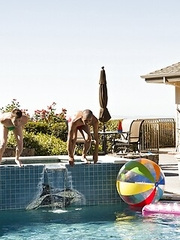 Three sexy boys - Joey Hard, Jake Farren & Hollis Emery in poolside threesome