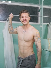 Andy Stevens in a shower