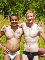 Football Nude #14: First Time Bromance! Beefy Levaughn & Tall 6'4" Christian Pose, Pee Together & Sweat in Hot Duo Action!