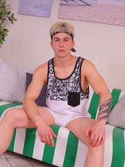 Blonde sexy jock Liam Like playing with his dick