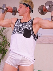 Blonde sexy jock Liam Like playing with his dick