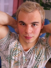 Sexy blond jock Max Royse shows his big uncut cock